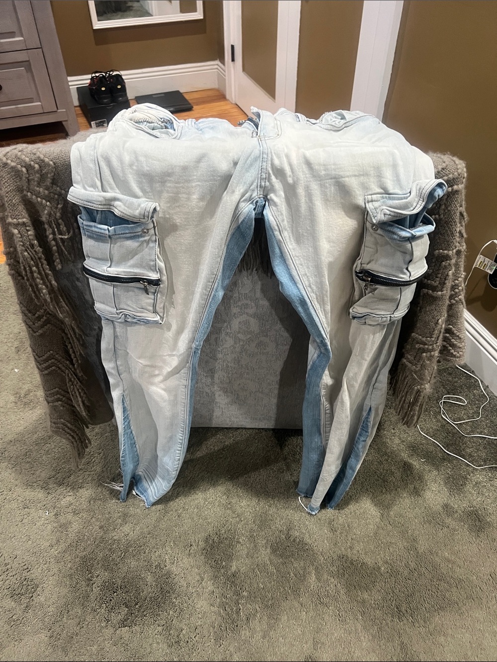Fashion Nova Light Wash Slim Straight Cargo Jeans 38x34 or32